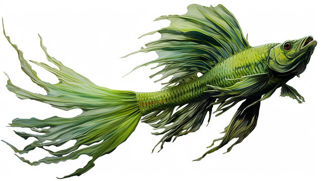 Various species of dragon fish, large, splayed fins on a white background. generative AI