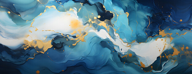 Abstract waves in shades of pale blue white and gold on a sandy beige canvas background Generative AI