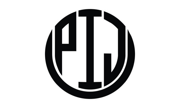 PIJ shield in circle logo design vector template. lettermrk, wordmark, monogram symbol on white background.