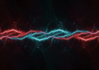 Hot red and cold blue electrical lightning background - 623781095