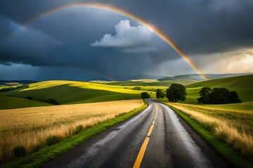 rainbow over the road Generated AI