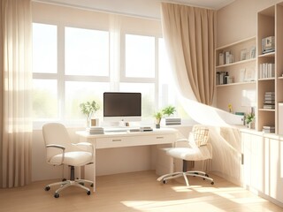 Office room light color background with desktop