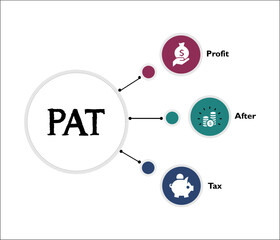 PAT - Profit after tax acronym. Infographic template with icons