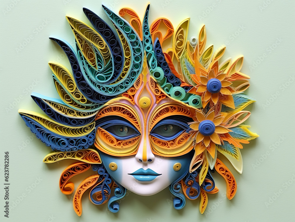 Poster a colorful mask with a flower on it. generative ai.