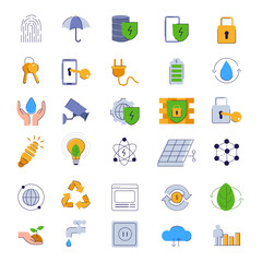 Icon set of renewable energy security protection of electricity recycling power management