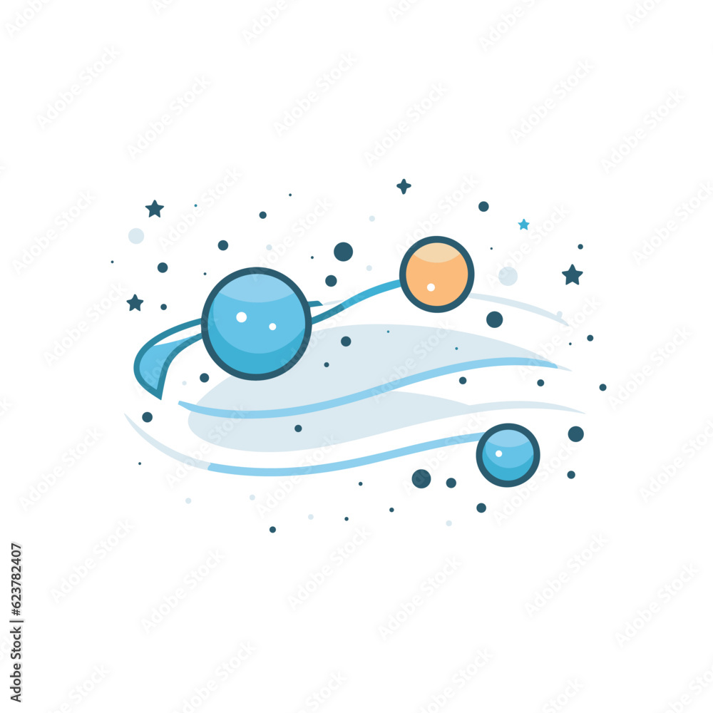 Aufkleber vector of two floating planets surrounded by stars in a flat icon style