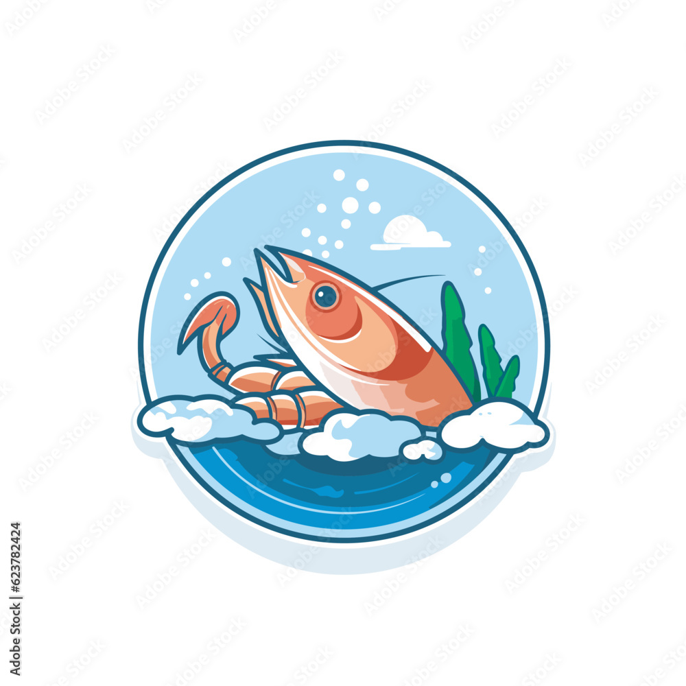 Poster vector of a floating fish in flat icon style