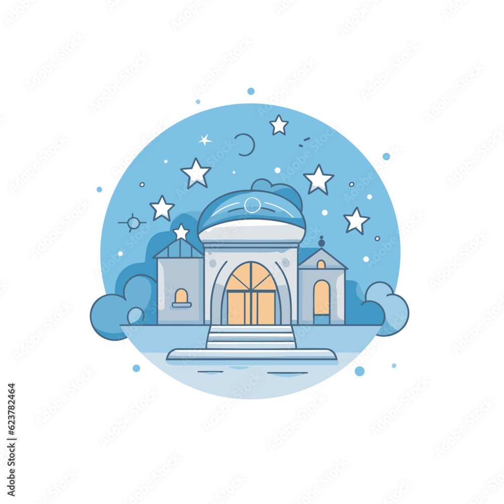 Aufkleber vector of a flat icon vector of a building with a dome and stars around it