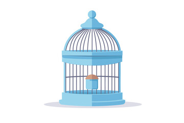 Vector of a flat icon of a blue bird cage with a small bird inside