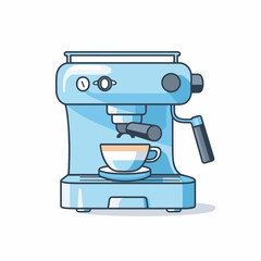 Vector of a flat icon vector of a blue coffee maker with a cup of coffee