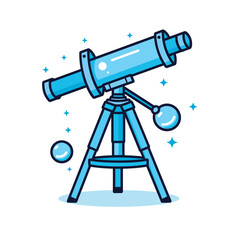 Vector of a flat icon vector of a telescope on a tripod with stars in the background