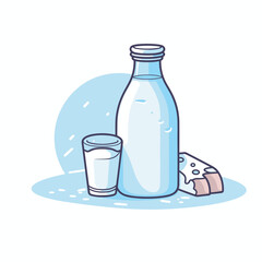 Vector of a flat icon vector of a bottle of water and a glass of water