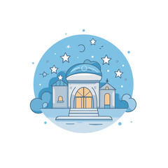 Vector of a flat icon vector of a building with a dome and stars around it
