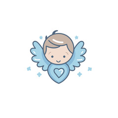 Vector of an angel with a heart symbol on its chest in a flat icon style