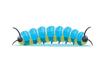 Vector of a cute blue and yellow caterpillar icon in a flat style