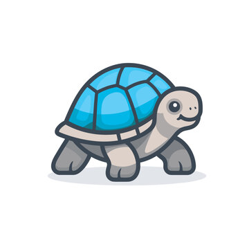 Vector of a cute cartoon turtle with a vibrant blue shell in a flat icon style