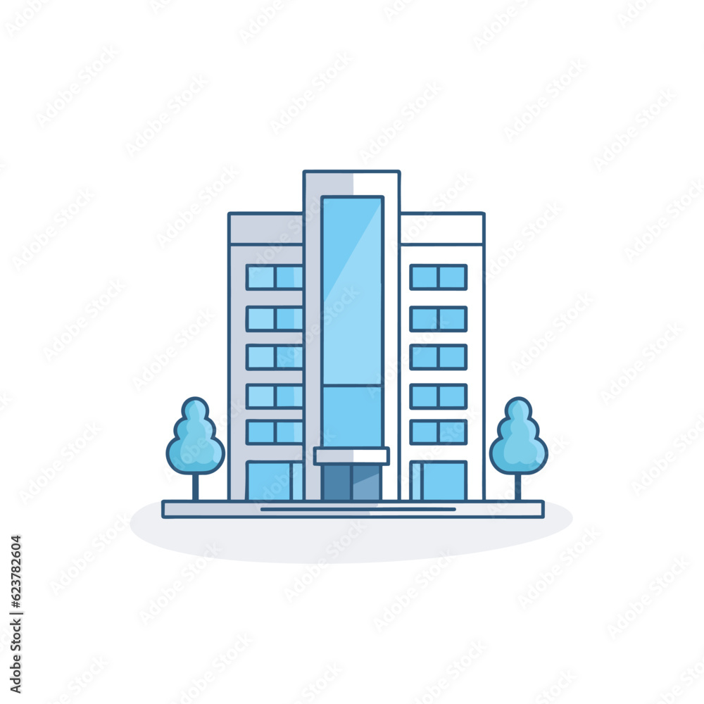 Aufkleber vector of a tall building with trees in front of i