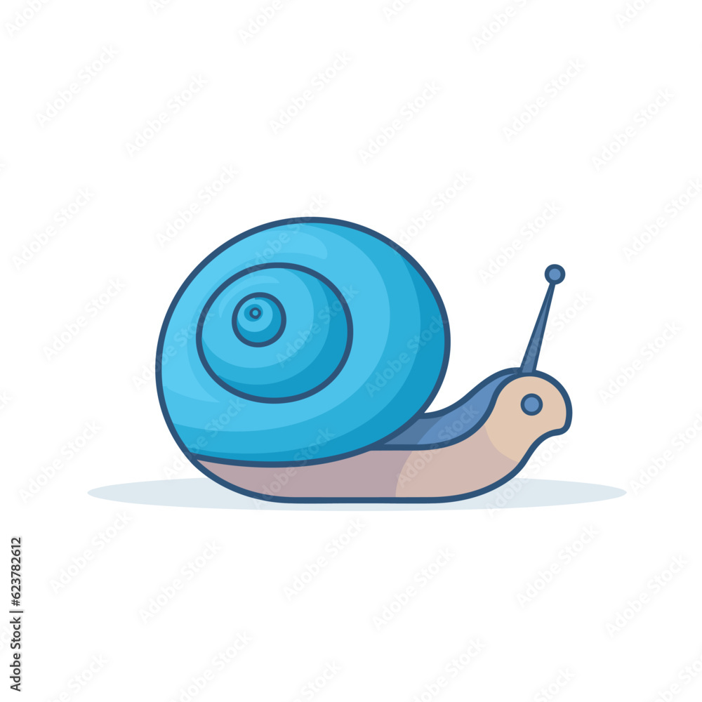 Poster vector of a flat icon vector of a snail with a blue shell on its back