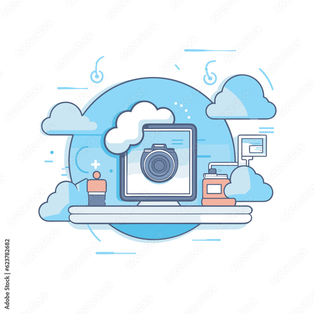 Poster vector of a flat icon of a camera sitting on top of a shelf