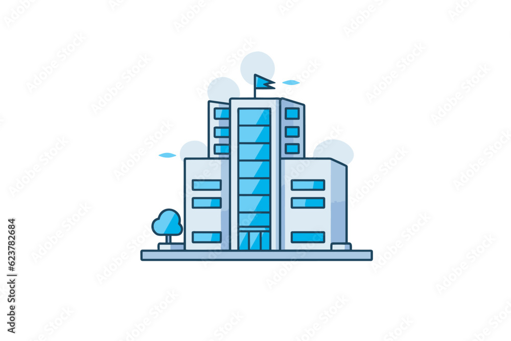 Aufkleber vector of a tall building with a flag on top of it