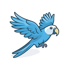Obraz premium Vector of a flat icon of a blue parrot in flight with its wings spread