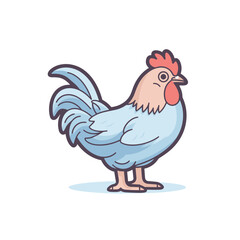 Vector of a cute flat icon of a cartoon chicken with a vibrant red comb