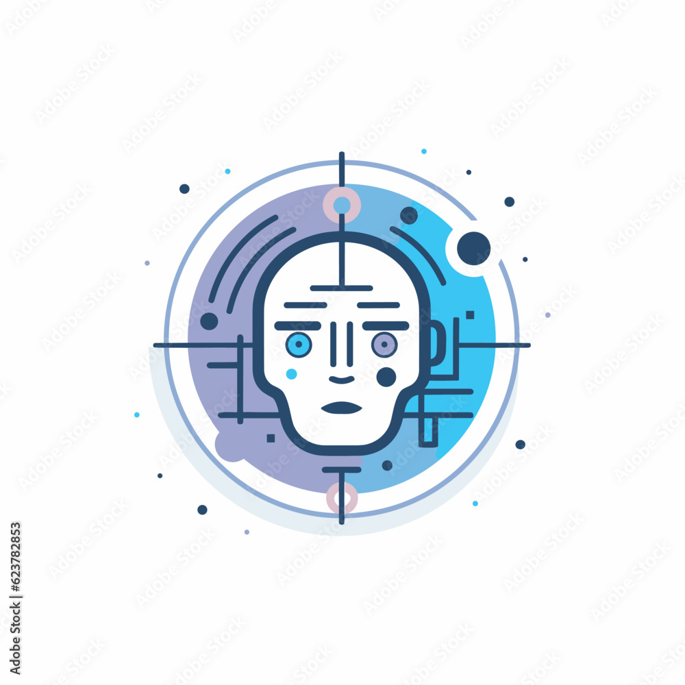 Poster vector of a mans face in a circle with dots around it