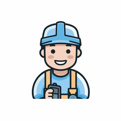 Vector of a man wearing a hard hat and holding a cell phone