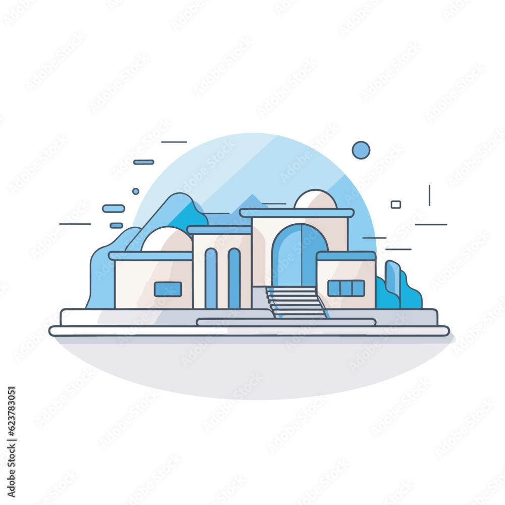 Poster vector of a building with a staircase leading up to it