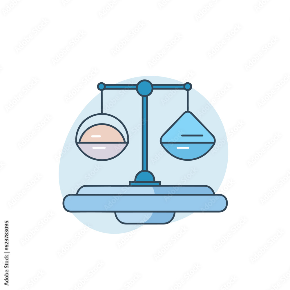 Poster vector of a balanced scale with two balls on top, flat icon vector