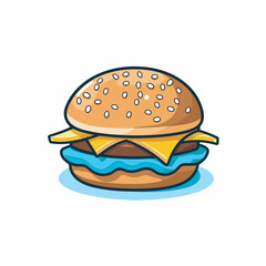 Vector of a delicious hamburger with cheese and lettuce on a plate