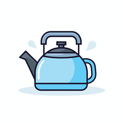 Vector of a blue tea kettle with a black handle, perfect for use as an icon