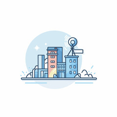 Obraz premium Vector of a flat icon vector of a building with a satellite dish on top