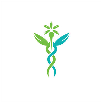 Caduceus leaf medical symbol, vector health logo