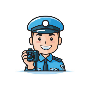 Vector of a police officer holding a camera icon