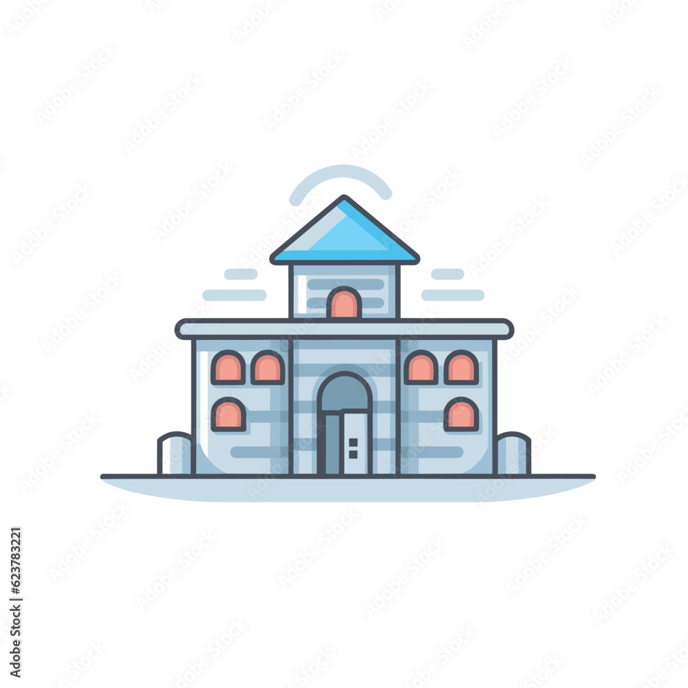 Poster vector of a colorful building with a unique roof and windows design