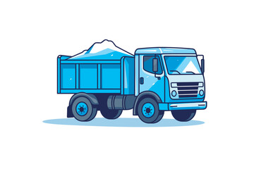 Vector of a blue dump truck with a mountain in the background © Ilgun
