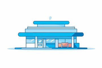 Vector of a building with a blue roof and a blue awning