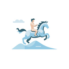 Vector of a man riding on the back of a horse in a flat icon style
