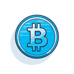 Obraz premium Vector of a flat blue bitcoin icon with a long shadow