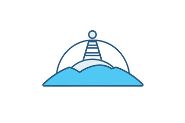 Fototapeta premium Vector of a lighthouse on top of a hill with a beautiful sky background