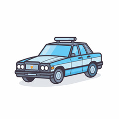 Vector of a flat icon of a blue police car with a light on top