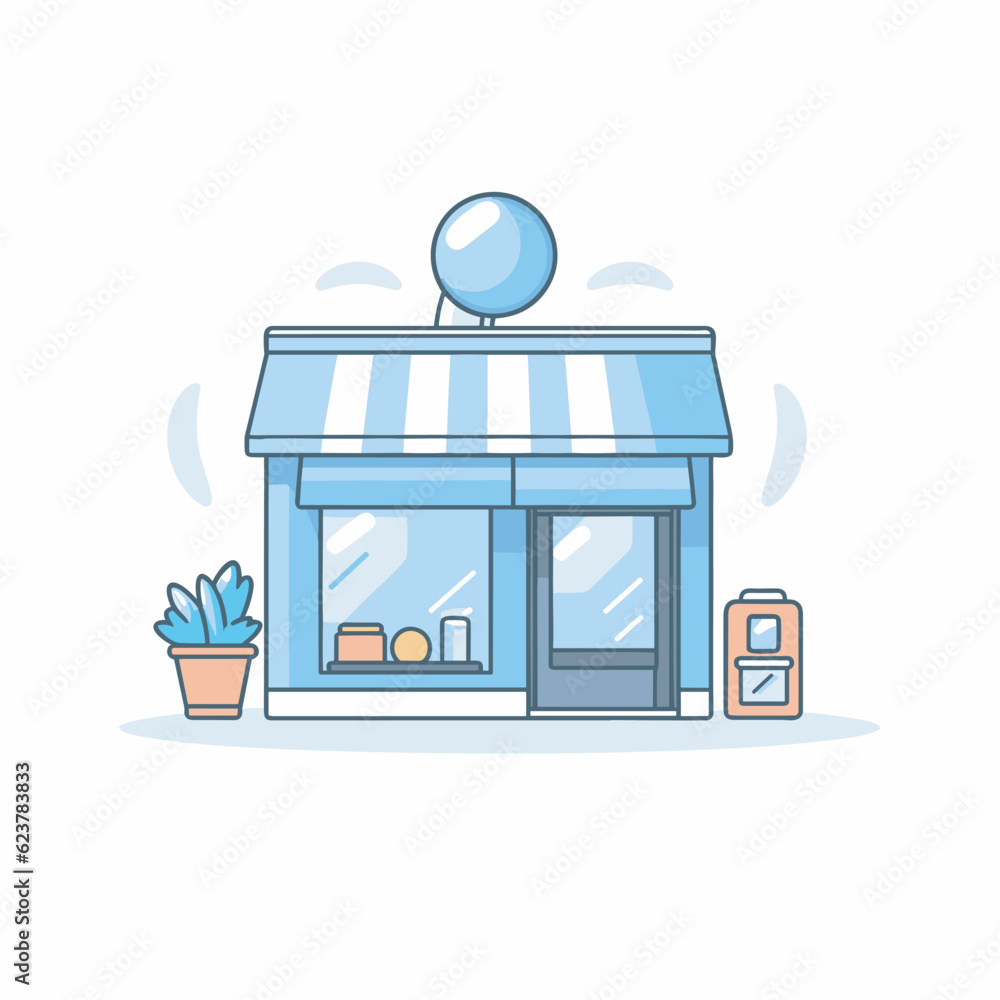 Poster vector of a flat icon of a storefront with a balloon on top