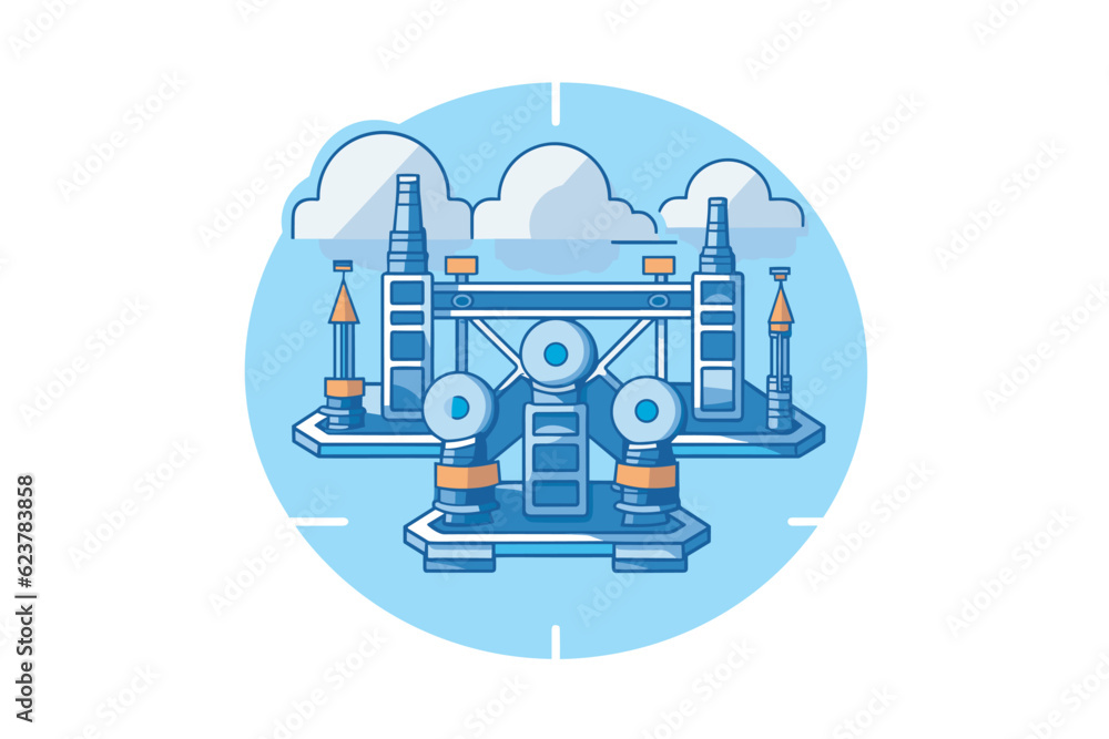 Poster vector of a flat and minimalist icon of a machine in the center of a circular shape