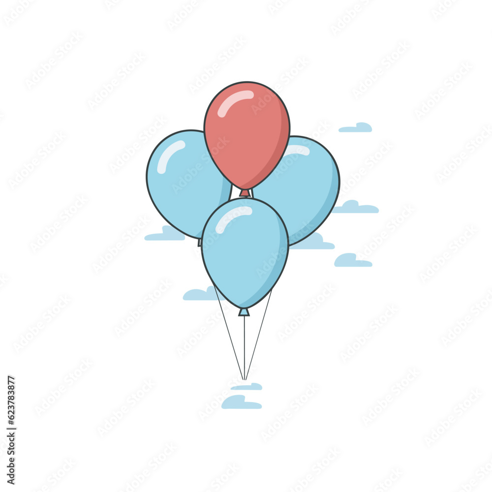 Poster vector of a colorful bunch of balloons floating in the air on a flat icon vector