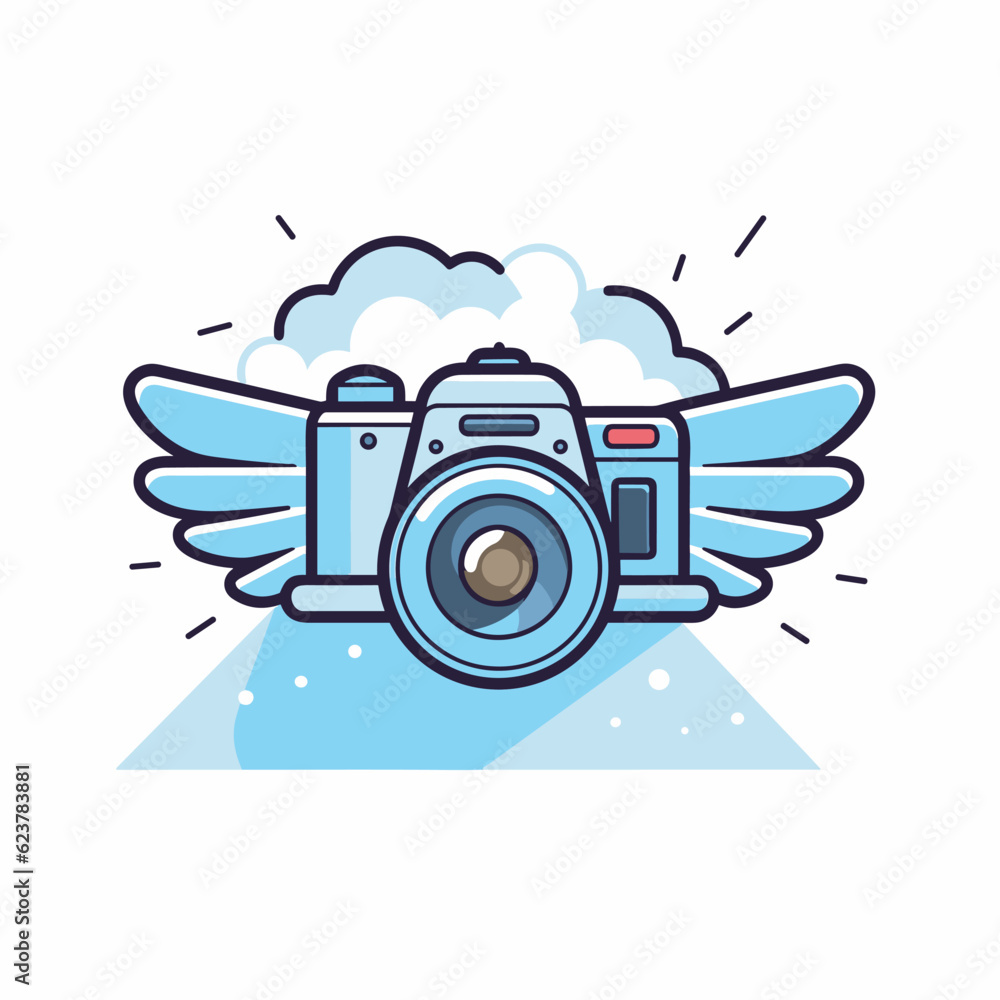 Aufkleber vector of a flat vector icon of a camera with wings flying above it