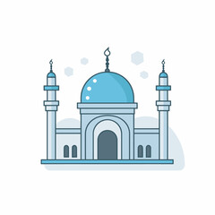 Fototapeta na wymiar Vector of a mosque with a blue dome and two minarets in a flat icon style