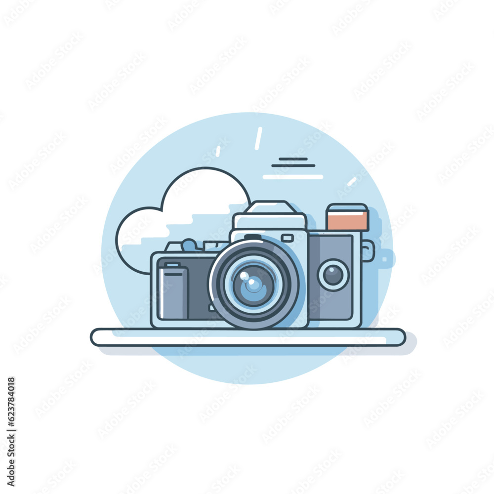 Poster vector of a flat icon of a camera sitting on top of a table