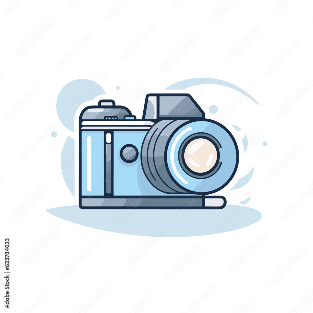 Poster vector of a flat icon of a camera with a lens on top of it