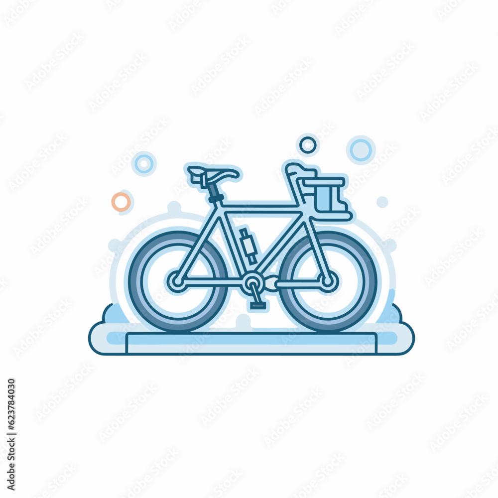 Poster vector of a flat icon of a bicycle with bubbles floating around it on a stand